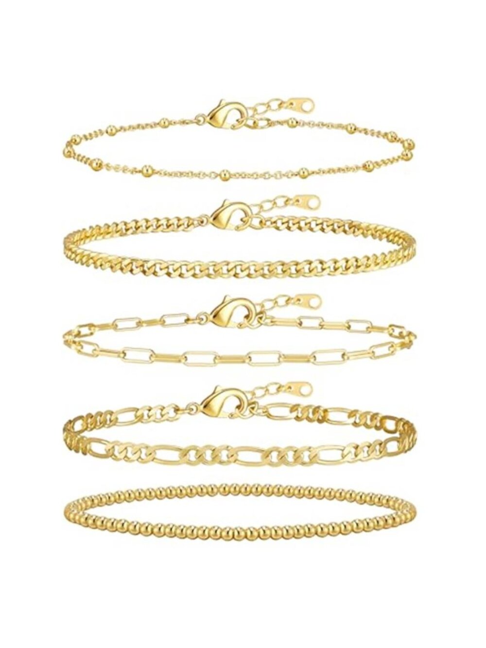 5PCS Women's Gold Bracelets 14K Gold Plated Stackable Bracelet Stack Set